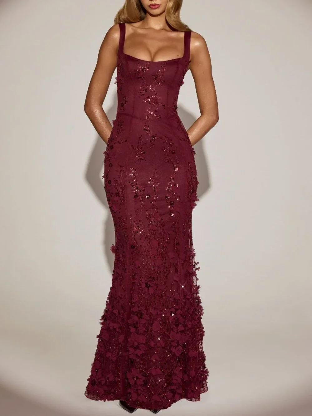 formal long sleeve dresses LaDivine CR879 Beaded Fitted Evening Gown – The Dress Outlet Size:size 3 no train sheer unlined sleeves High res--size--xl 1970s Dress Fashion The
